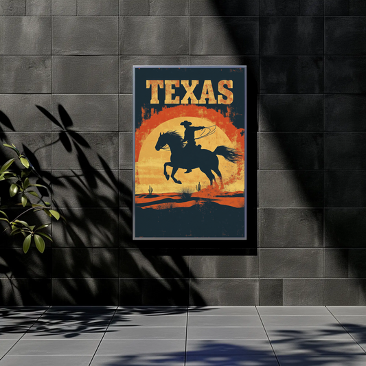 Texas Cowboy Sunset Vintage Travel Poster