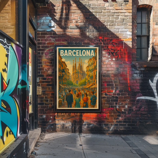 Barcelona Sagrada Familia Street Travel Poster
