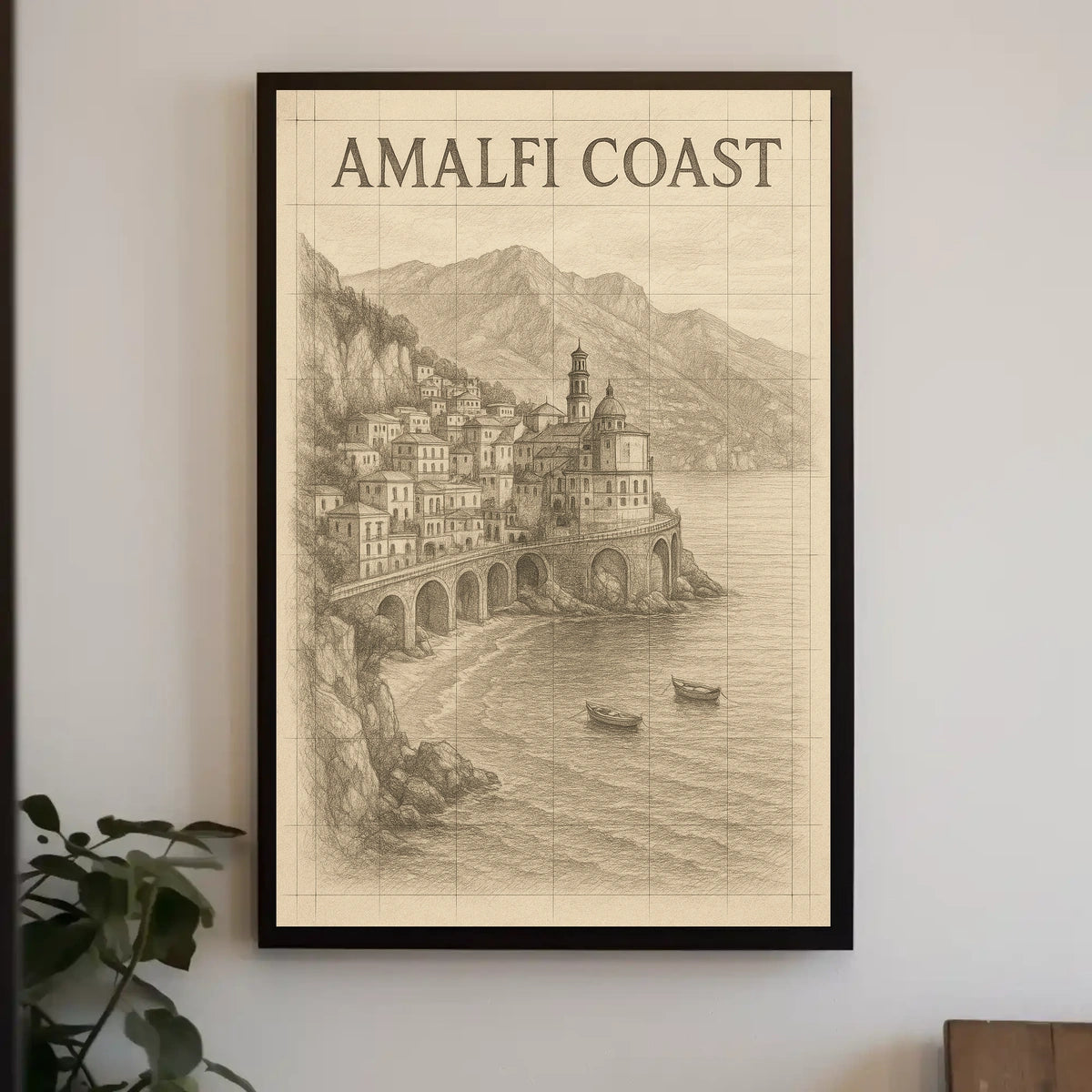 Amalfi Coast Illustration Poster Wall Art 18x24 Print
