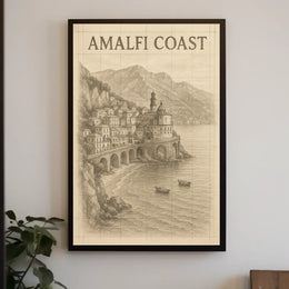 Amalfi Coast Illustration Poster Wall Art 18x24 Print