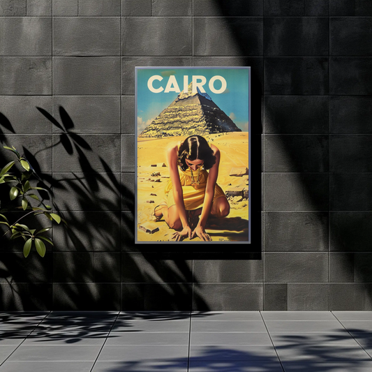 Cairo Egypt Pyramid Desert Woman Vintage Travel Poster
