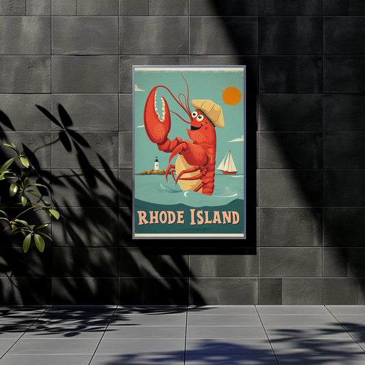 Rhode Island Vintage Poster Lobster Fun