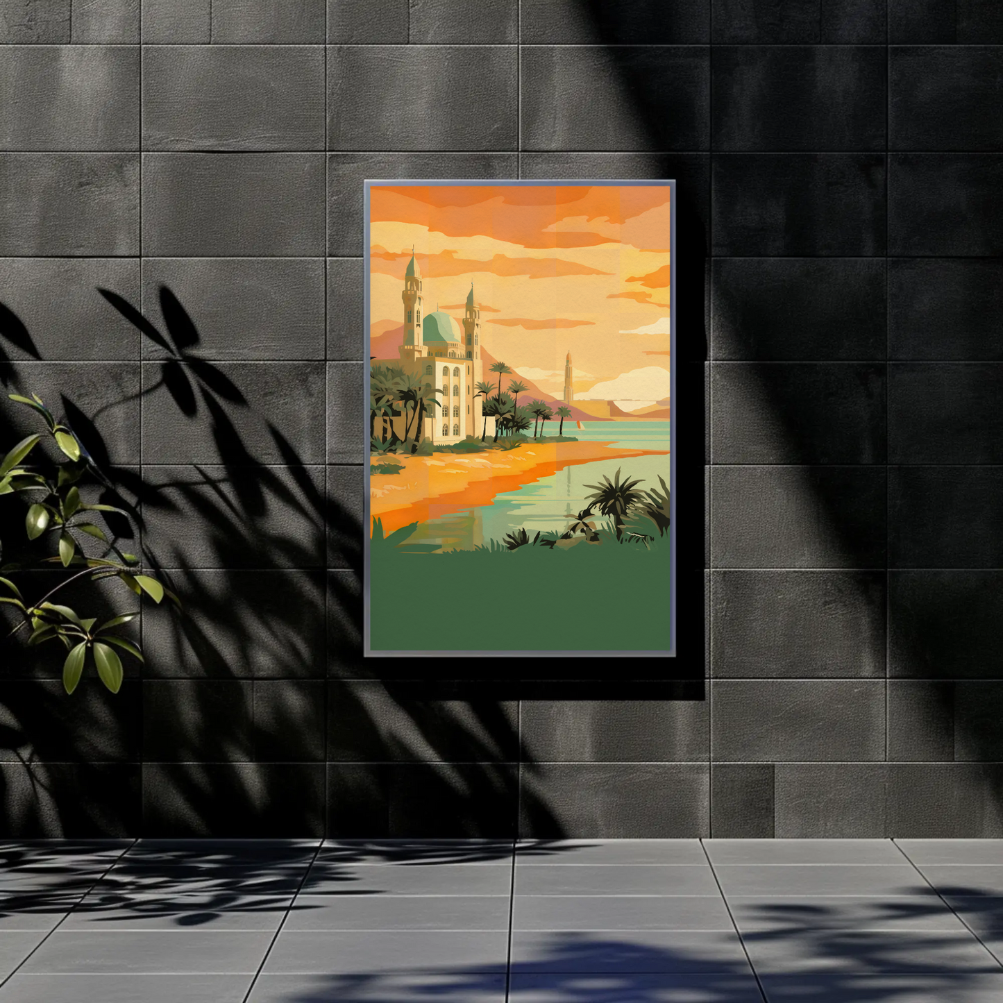 Golden Mosque By The Sunset Vintage Travel Poster