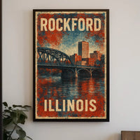 Rockford Illinois Retro Bridge Cityscape Collectors Poster
