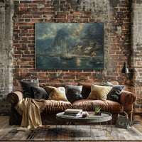 Harbor Scene: Nostalgic Maritime Fantasy Art Poster