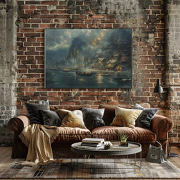 Harbor Scene: Nostalgic Maritime Fantasy Art Poster