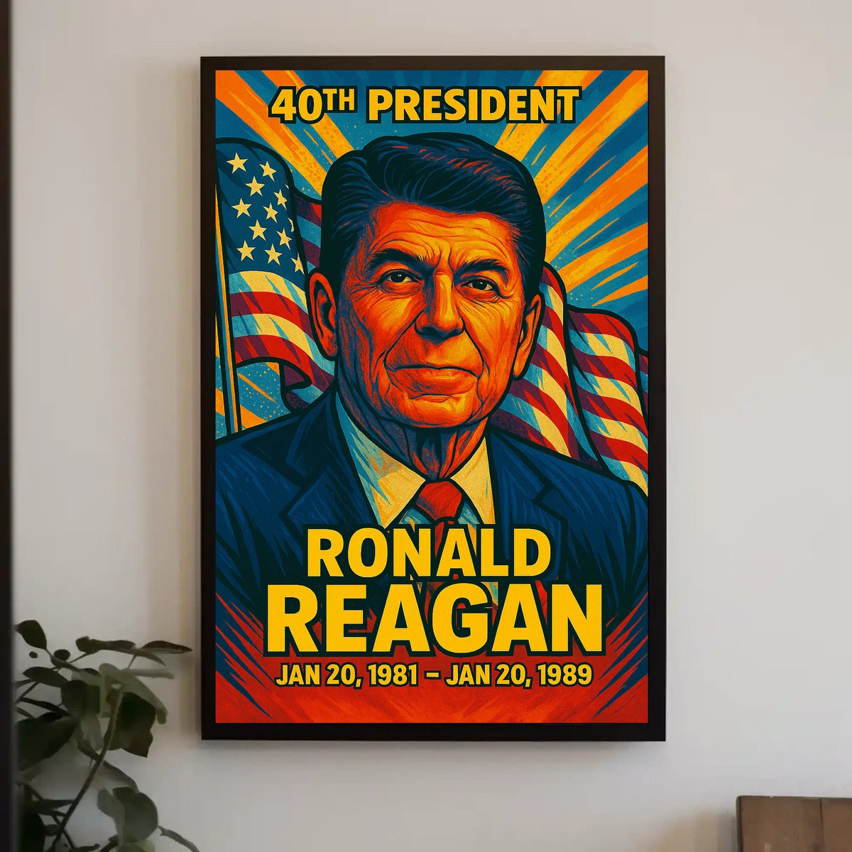 Ronald Reagan 40th President of the United States Colorful Comic Book Style Poster