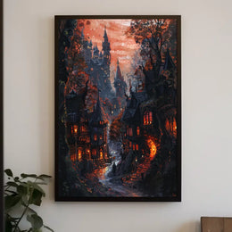 Mysterious Gothic Fantasy Village Medieval Art Poster