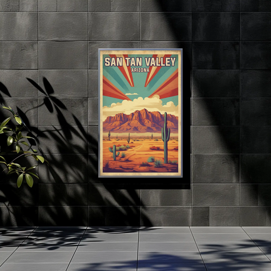 San Tan Valley Arizona Sunset Desert Vintage Travel Poster