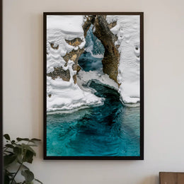 Serene Winter River with Icy Archway - National Park Poster