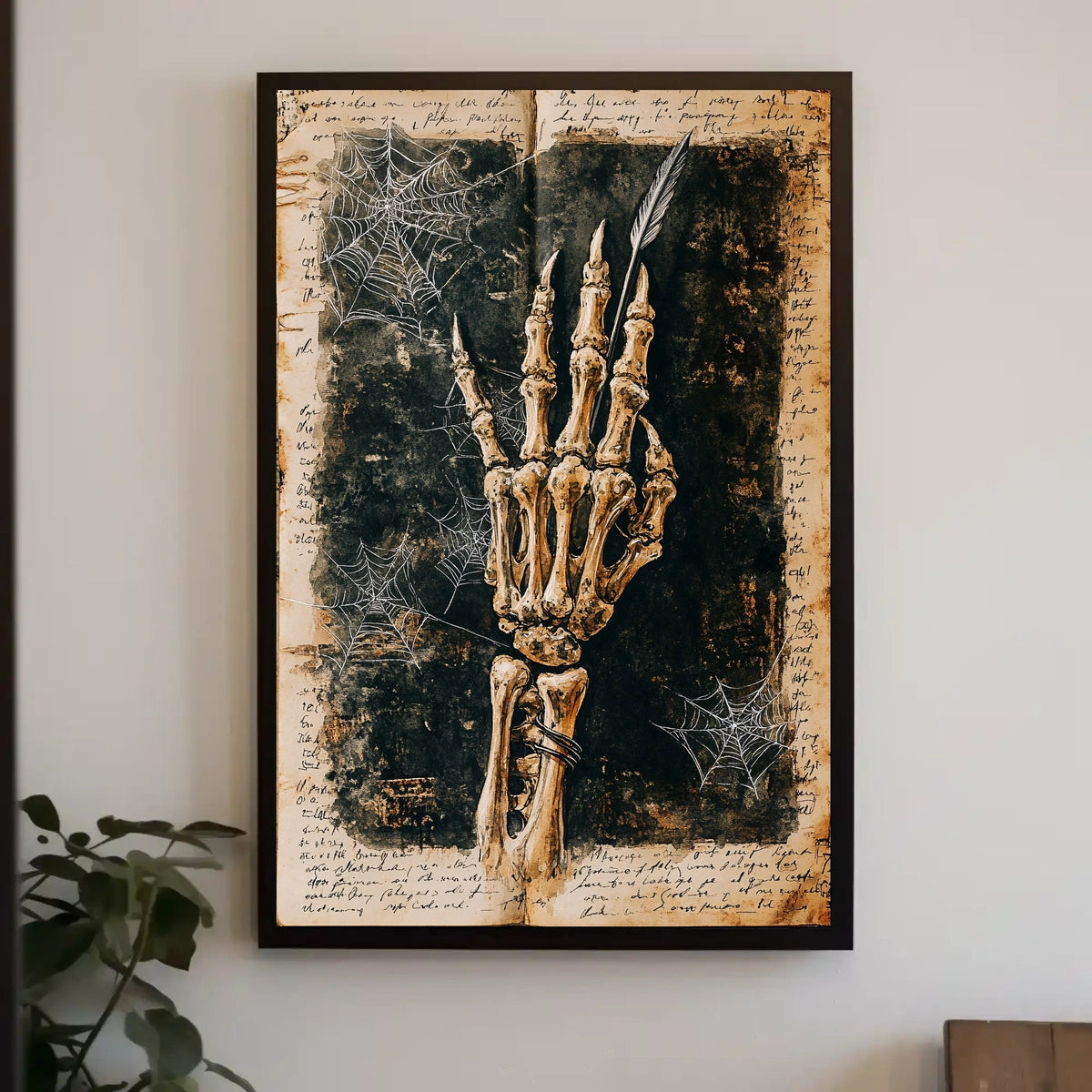 Elegant Skeletal Hand with Quill Artistic Poster