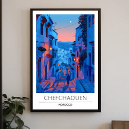 Chefchaouen Twilight: Dreamy Moroccan Urban Cityscape Poster