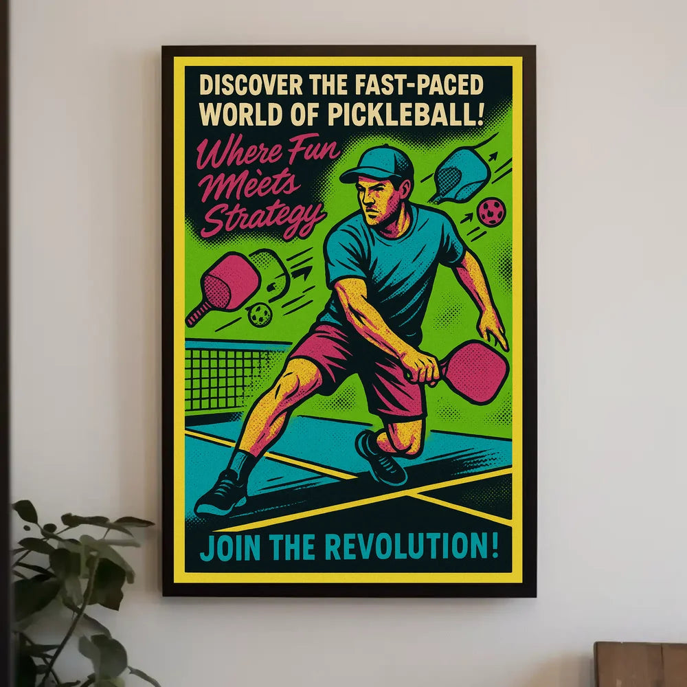 Pickleball Revolution: Vibrant Retro Sports Poster PosterGoat