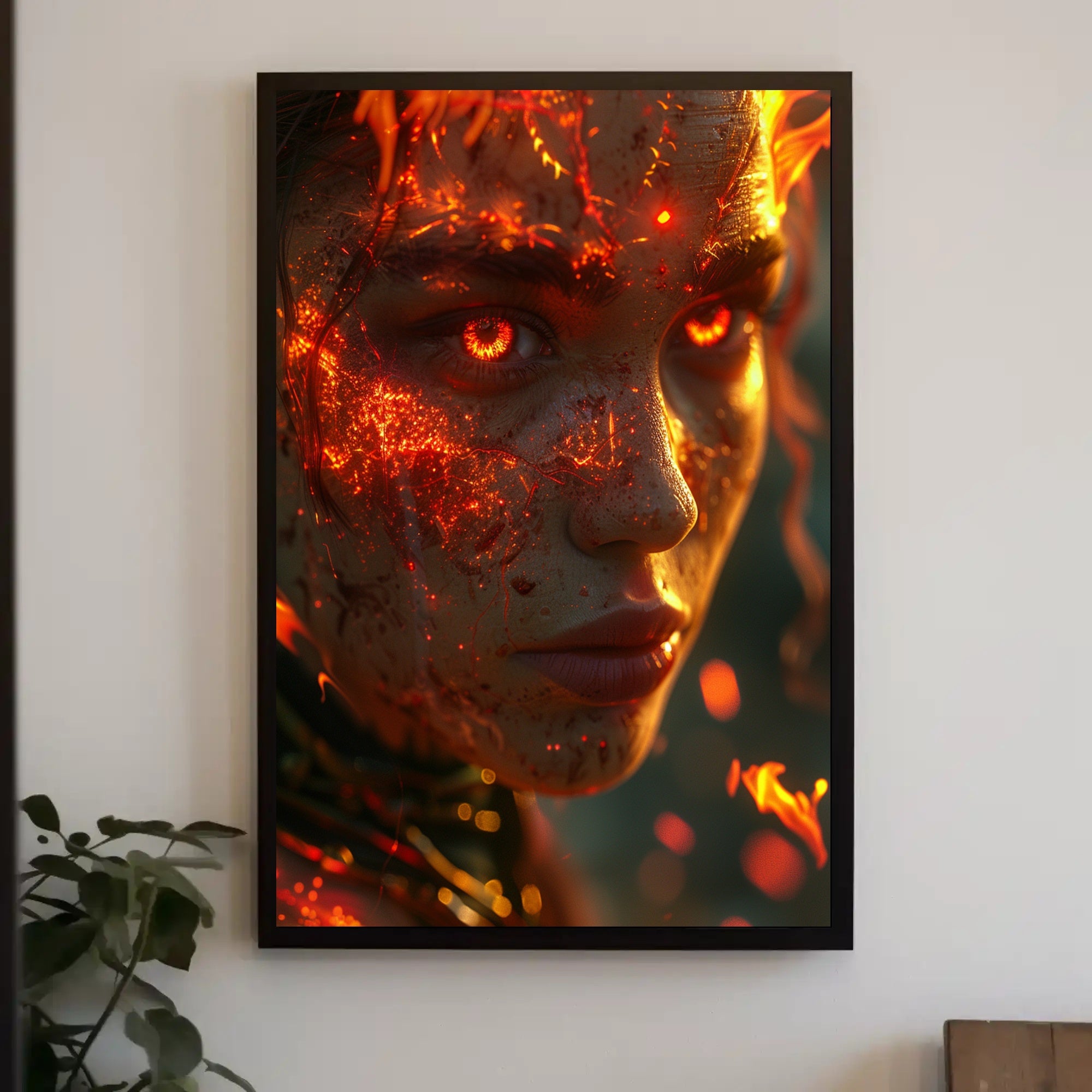 Fiery Mythical Character Surreal Fantasy Art Poster PosterGoat