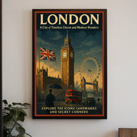 London's Iconic Landmarks Vintage Travel Poster Art