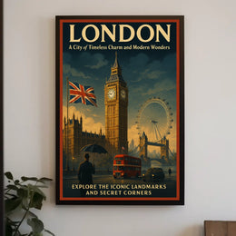 London's Iconic Landmarks Vintage Travel Poster Art