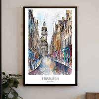 Vibrant Watercolor Street Scene in Edinburgh Urban or Cityscape Poster PosterGoat