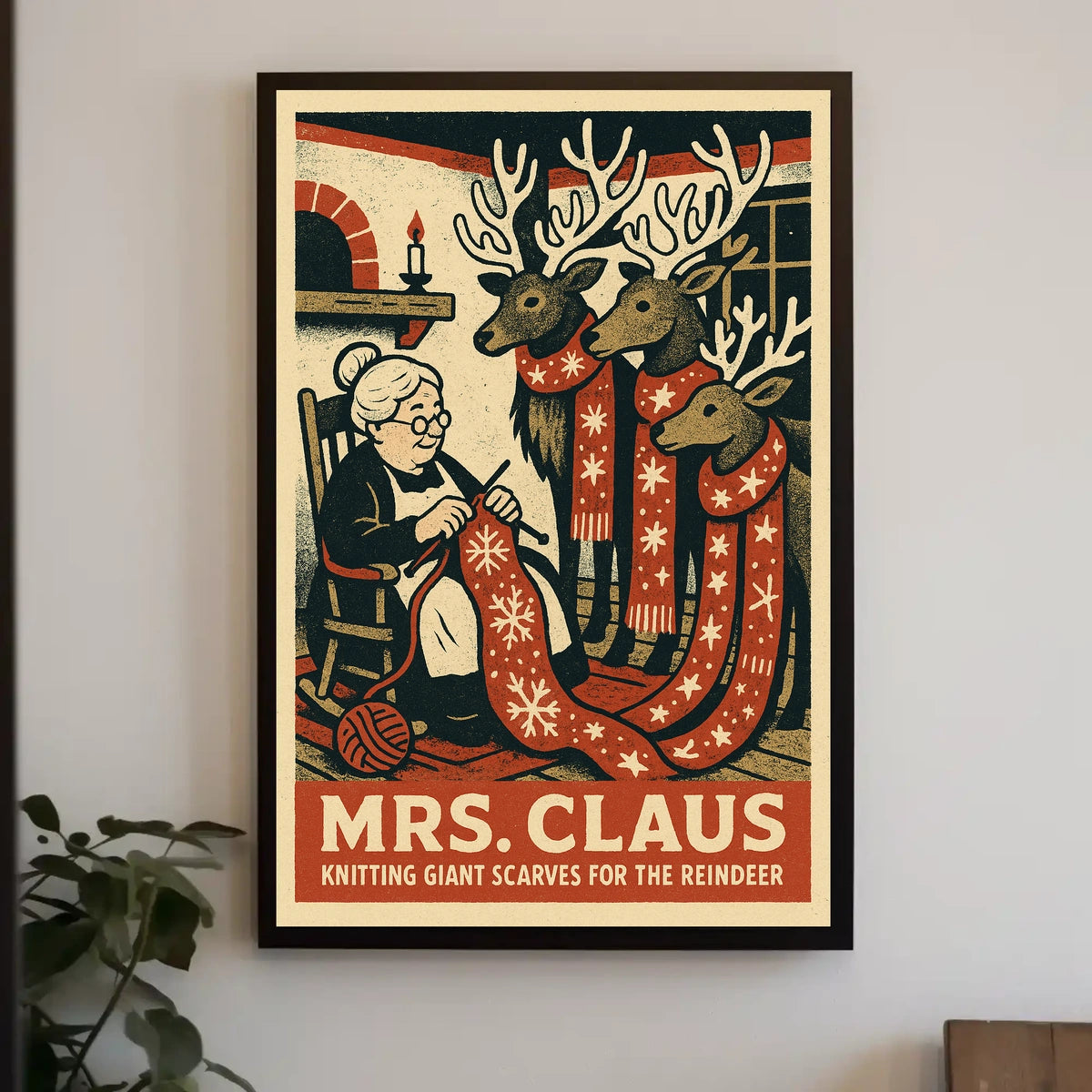 Mrs. Claus Knitting Scarves Poster