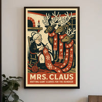 Mrs. Claus Knitting Scarves Poster