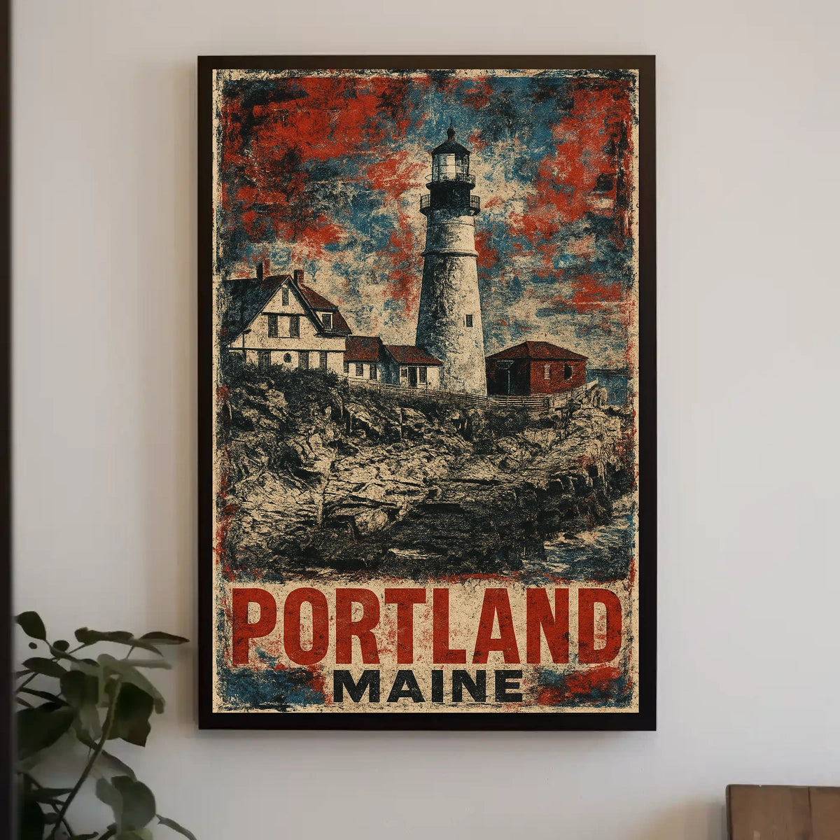 Timeless Portland Maine Lighthouse Coastal Vintage Travel Lithograph Scenic Collectors Nautical Architecture Poster