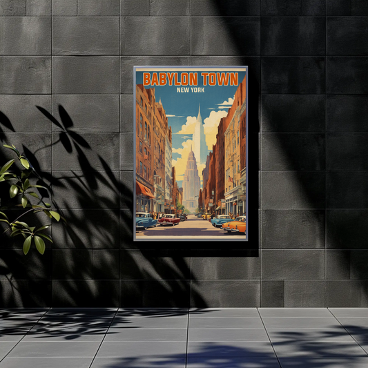 Babylon Town New York Street Scene Vintage Travel Poster