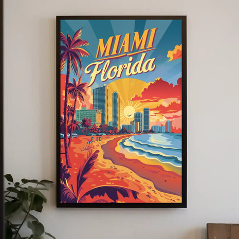 Miami Beach Sunset Vintage Travel Poster