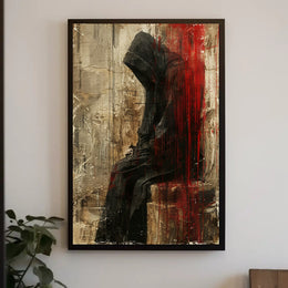 Mysterious Hooded Figure Abstract Artistic Poster PosterGoat