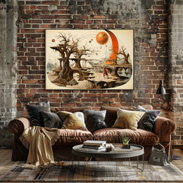 Mystical Exploration in Surreal Extraterrestrial Landscape Fantasy Poster