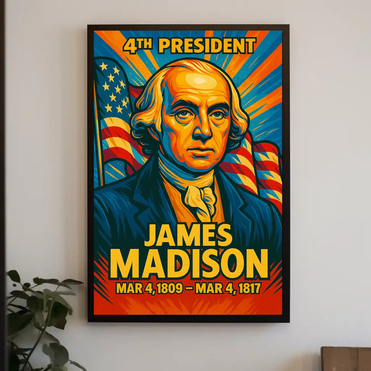 James Madison 4th President of the United States Colorful Comic Book Style Poster