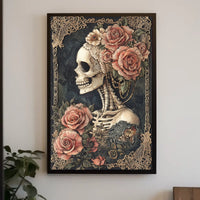 Skull and Roses Floral Elegance Artistic Poster