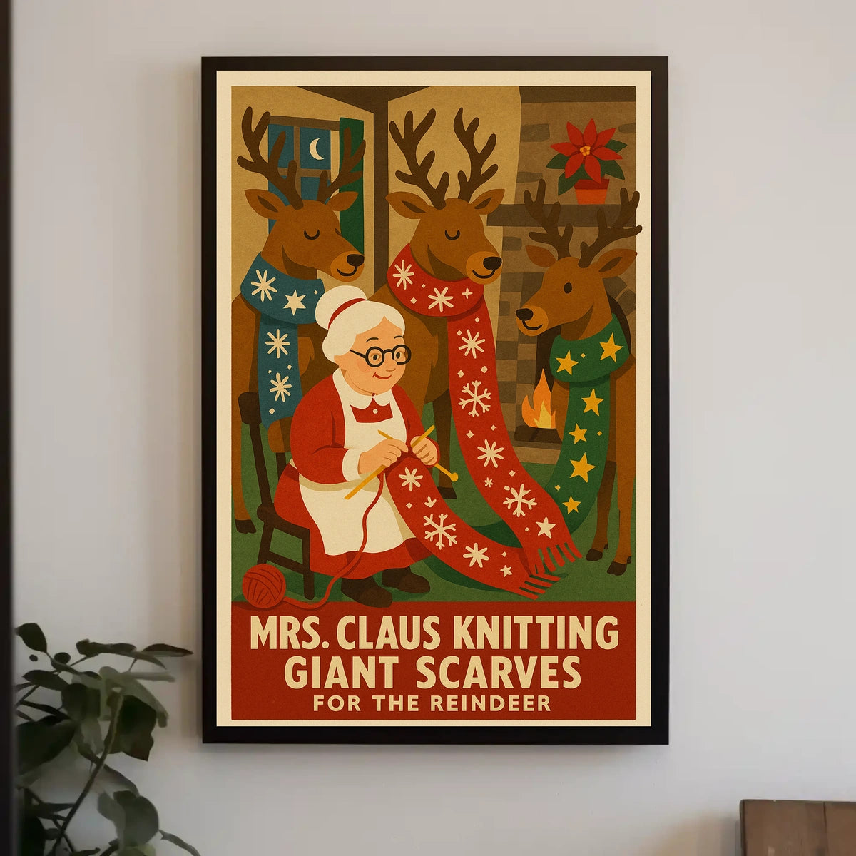 Mrs. Claus Knitting Giant Scarves Poster