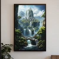 Mythical City in Enchanting Mountains Futuristic Sci-Fi Poster