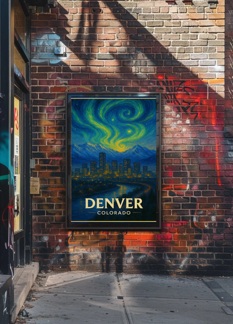 Denver Colorado Starry Night Mountainscape Travel Poster