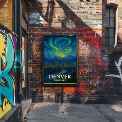 Denver Colorado Starry Night Mountainscape Travel Poster