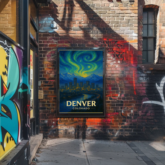 Denver Colorado Starry Night Mountainscape Travel Poster