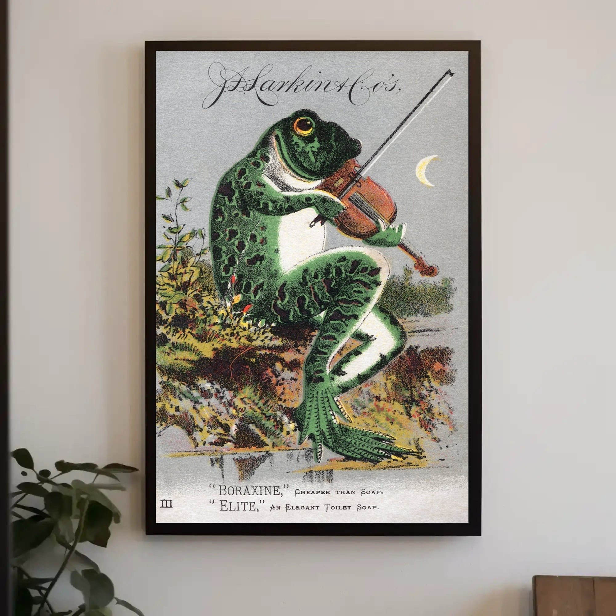 Whimsical Frog Playing Violin Vintage Advertisement Poster PosterGoat