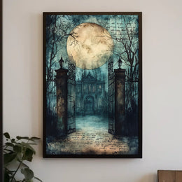 Mysterious Moonlit Gothic Mansion, Artistic Gothic Culture Poster