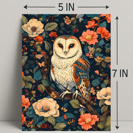 Barn Owl Amid Enchanted Flora: Artistic Animal Poster