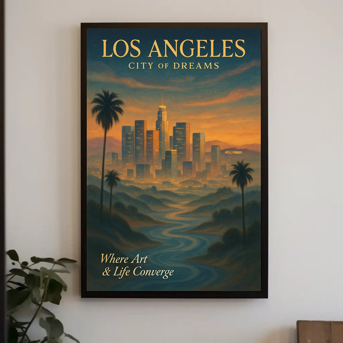 Los Angeles Skyline Sunset Art Poster: Dreamy Illustration
