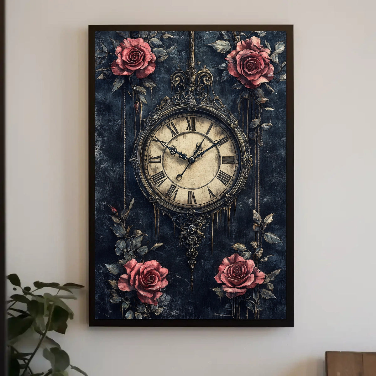 Vintage Clock and Roses Artistic Wall Art Poster