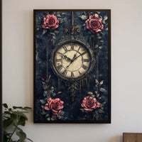 Vintage Clock and Roses Artistic Wall Art Poster