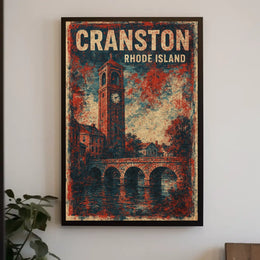 Cranston Clock Tower Cityscape Nostalgic Art Deco Poster