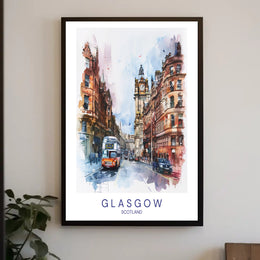 Glasgow Street Scene Vibrant Urban Cityscape Poster PosterGoat