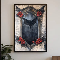Gothic Bat Dark Roses Artistic Pop Culture Poster