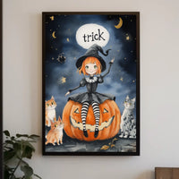 Young Witch Halloween Cartoonish Playful Whimsical Poster