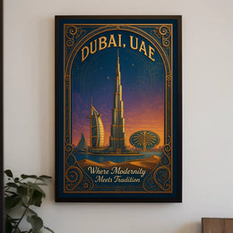 Dubai Skyline Vintage Architecture Modernity Poster