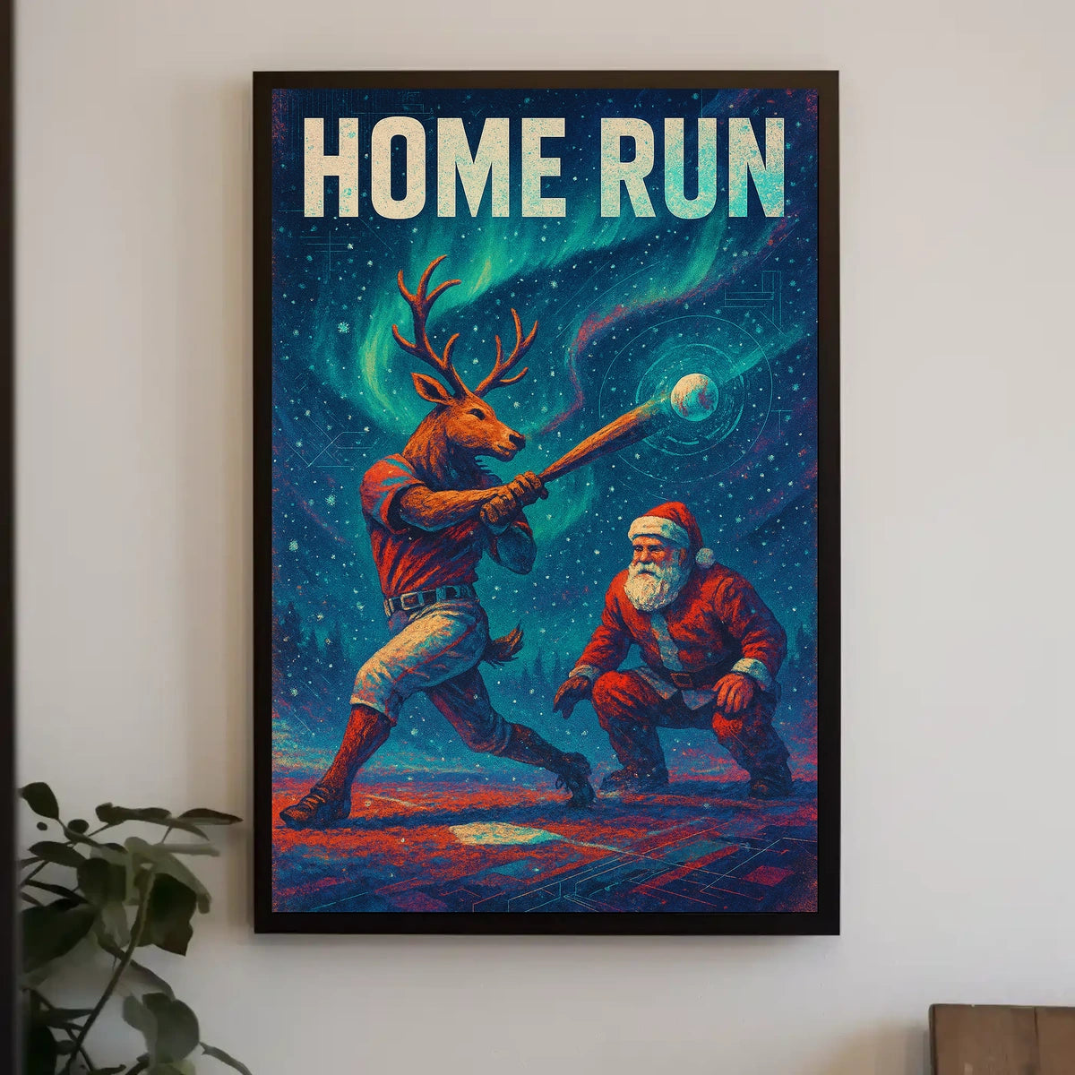 Festive Reindeer Baseball Scene Poster - Fantasy or Mythology Poster