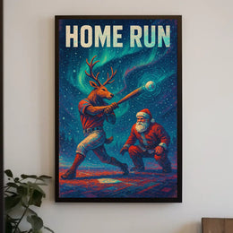Festive Reindeer Baseball Scene Poster - Fantasy or Mythology Poster