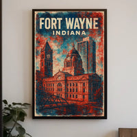 Fort Wayne Retro Cityscape Travel Poster