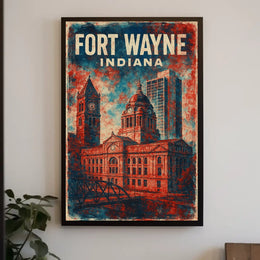 Fort Wayne Retro Cityscape Travel Poster